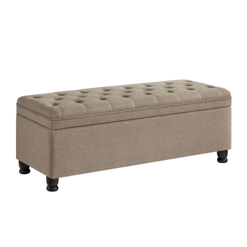 Banc de rangement capitonné avec pieds en bois tournés