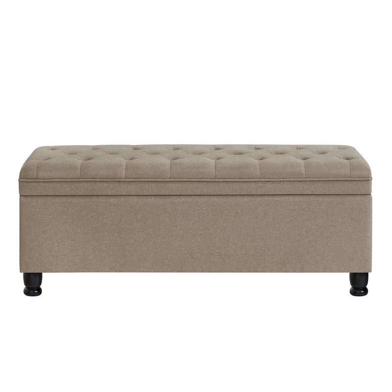 Banc de rangement capitonné avec pieds en bois tournés