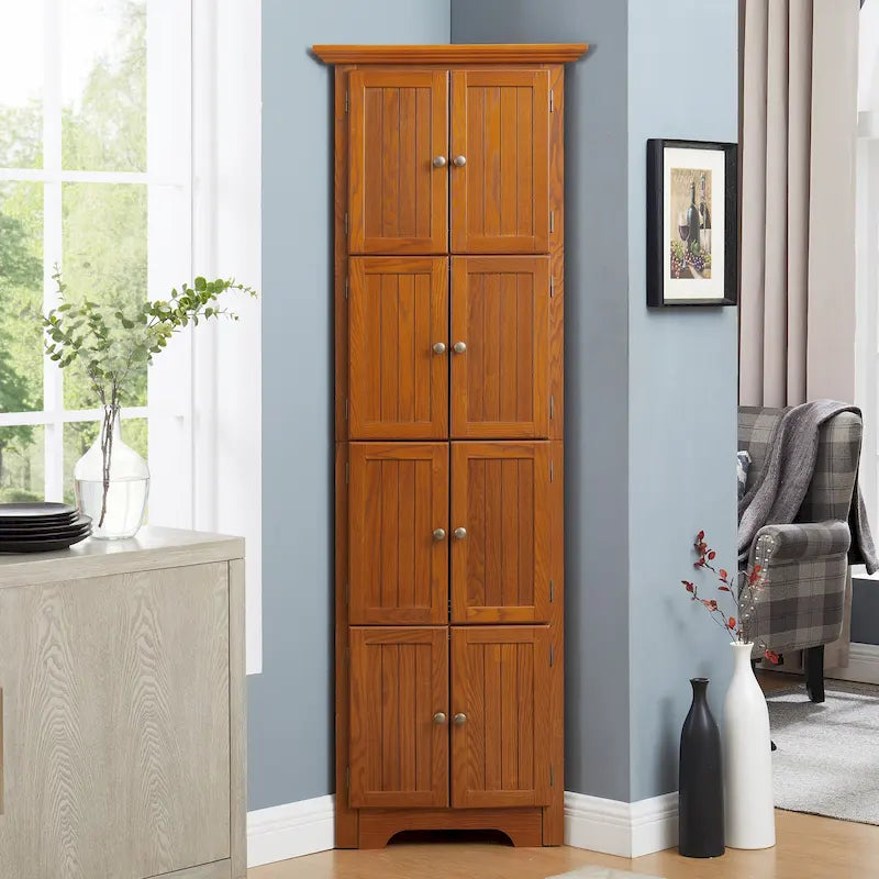 Armoire de cuisine d'angle à 4 niveaux de 183 cm avec 8 portes et étagères réglables