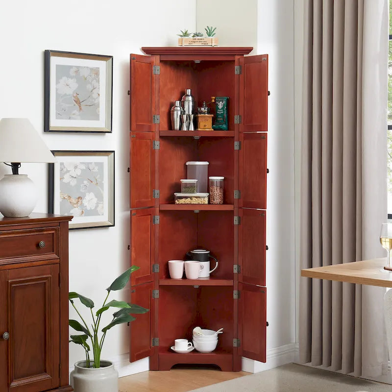 Armoire de cuisine d'angle à 4 niveaux de 183 cm avec 8 portes et étagères réglables