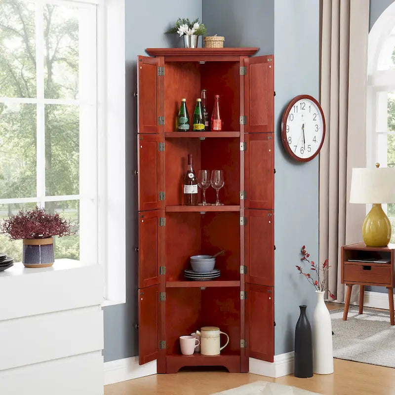 Armoire de cuisine d'angle à 4 niveaux de 183 cm avec 8 portes et étagères réglables