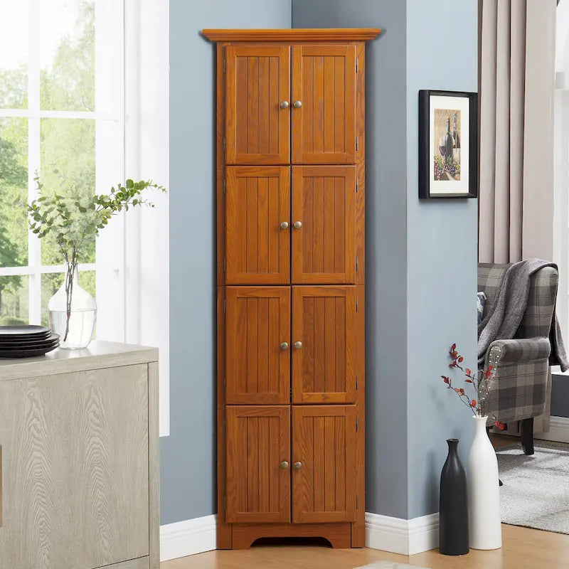 Armoire de cuisine d'angle à 4 niveaux de 183 cm avec 8 portes et étagères réglables