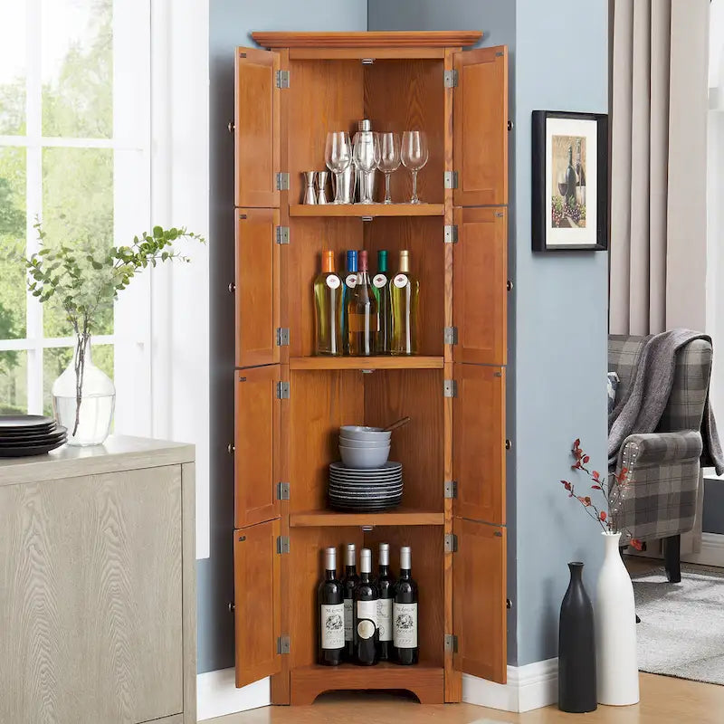 Armoire de cuisine d'angle à 4 niveaux de 183 cm avec 8 portes et étagères réglables