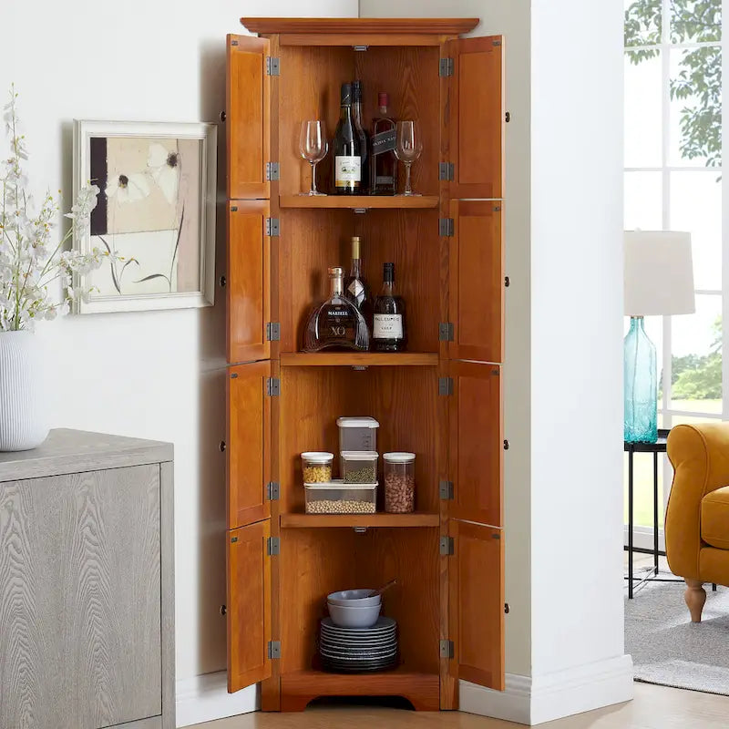 Armoire de cuisine d'angle à 4 niveaux de 183 cm avec 8 portes et étagères réglables
