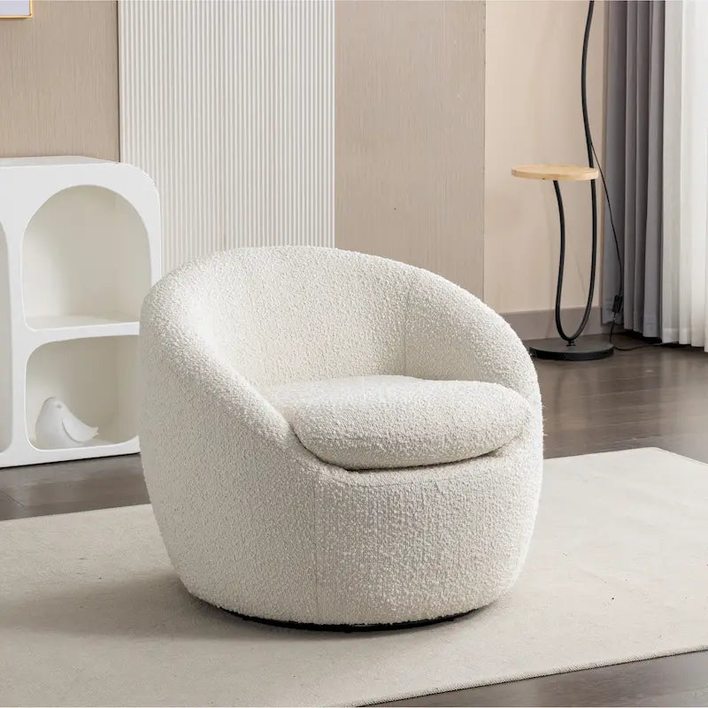Fauteuil pivotant crème 31" en tissu bouclette avec base pivotante à 360°