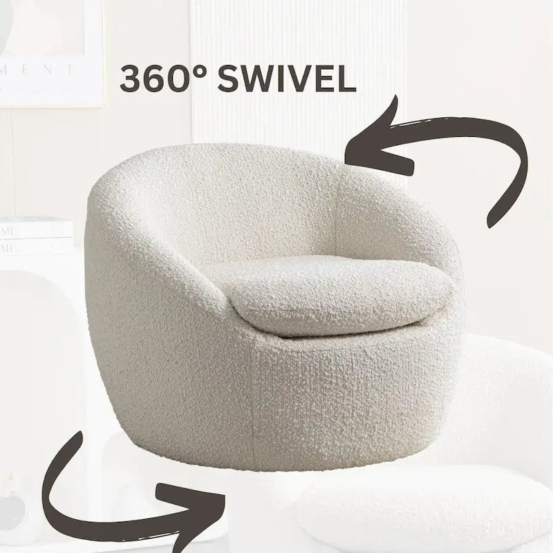 Fauteuil pivotant crème 31" en tissu bouclette avec base pivotante à 360°