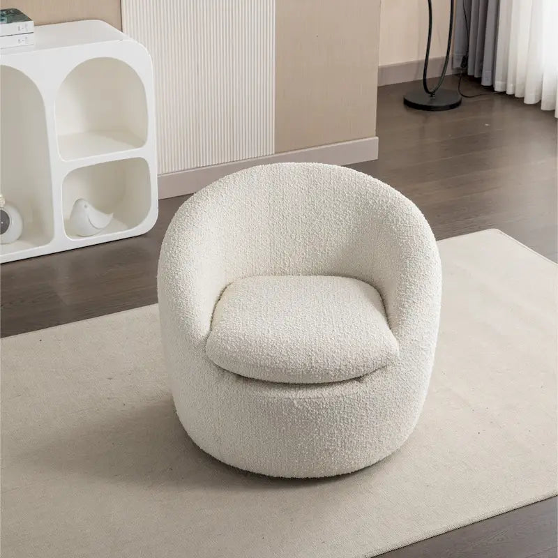 Fauteuil pivotant crème 31" en tissu bouclette avec base pivotante à 360°