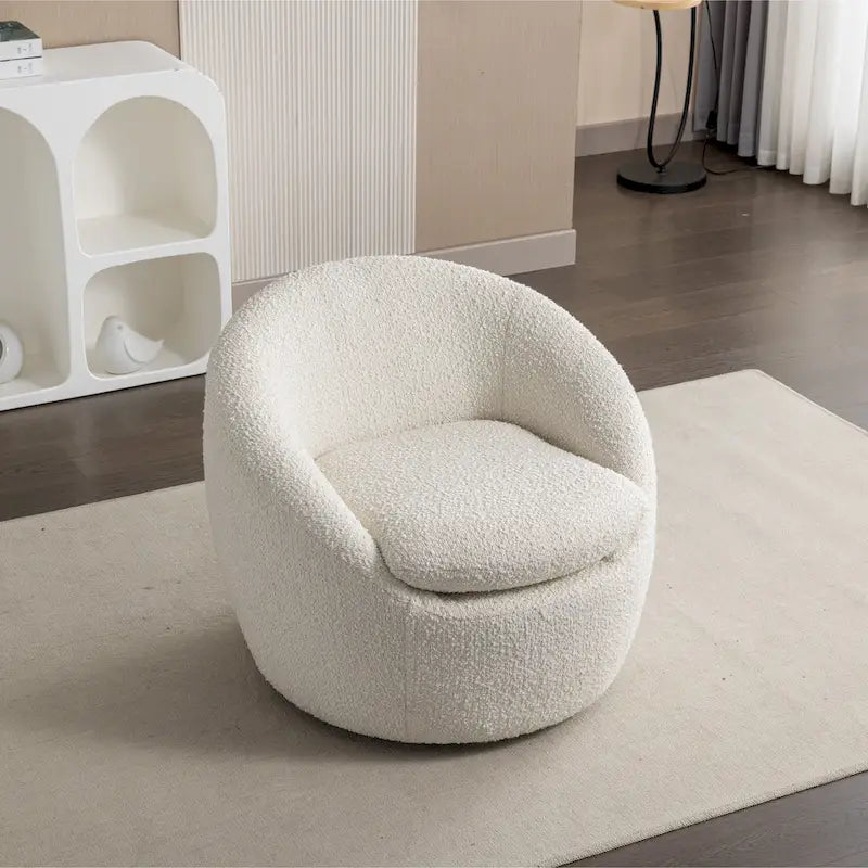 Fauteuil pivotant crème 31" en tissu bouclette avec base pivotante à 360°