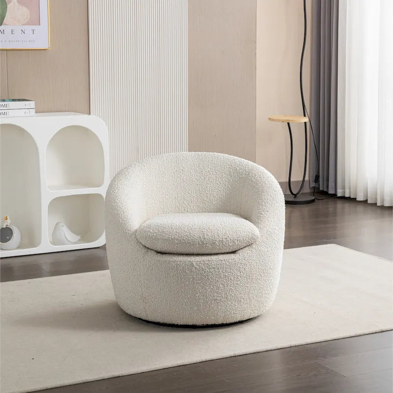 Fauteuil pivotant crème 31" en tissu bouclette avec base pivotante à 360°