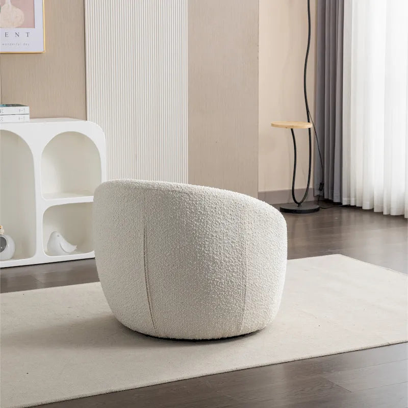 Fauteuil pivotant crème 31" en tissu bouclette avec base pivotante à 360°
