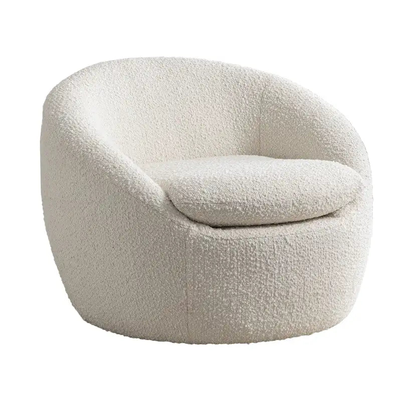 Fauteuil pivotant crème 31" en tissu bouclette avec base pivotante à 360°