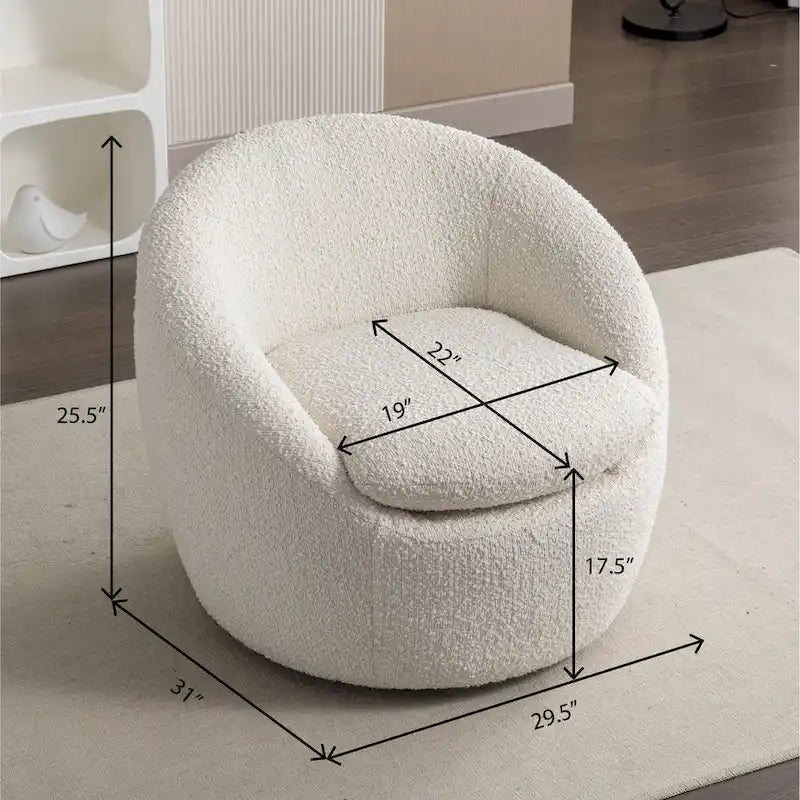 Fauteuil pivotant crème 31" en tissu bouclette avec base pivotante à 360°