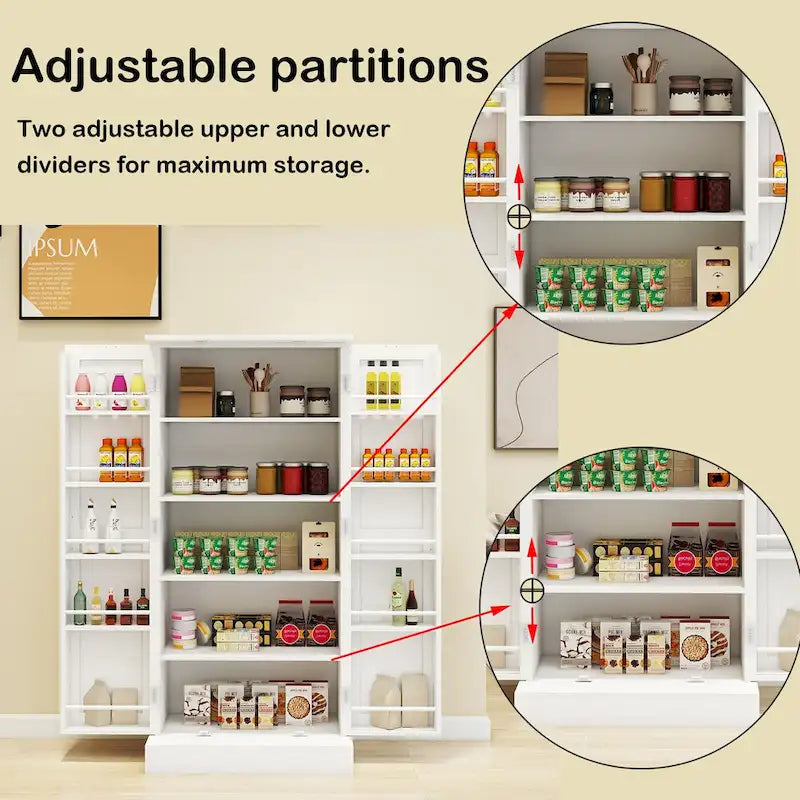 Meuble de rangement de cuisine à LED, buffet autoportant avec 2 portes et étagères réglables