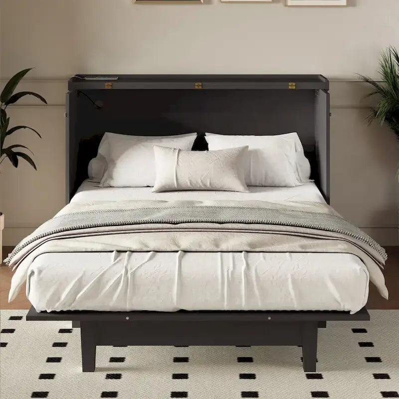 Armoire de lit escamotable avec station de charge et grand tiroir de rangement