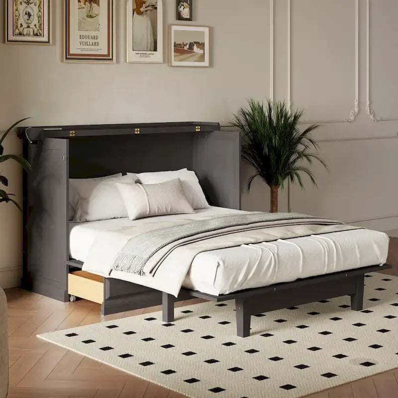 Armoire de lit escamotable avec station de charge et grand tiroir de rangement