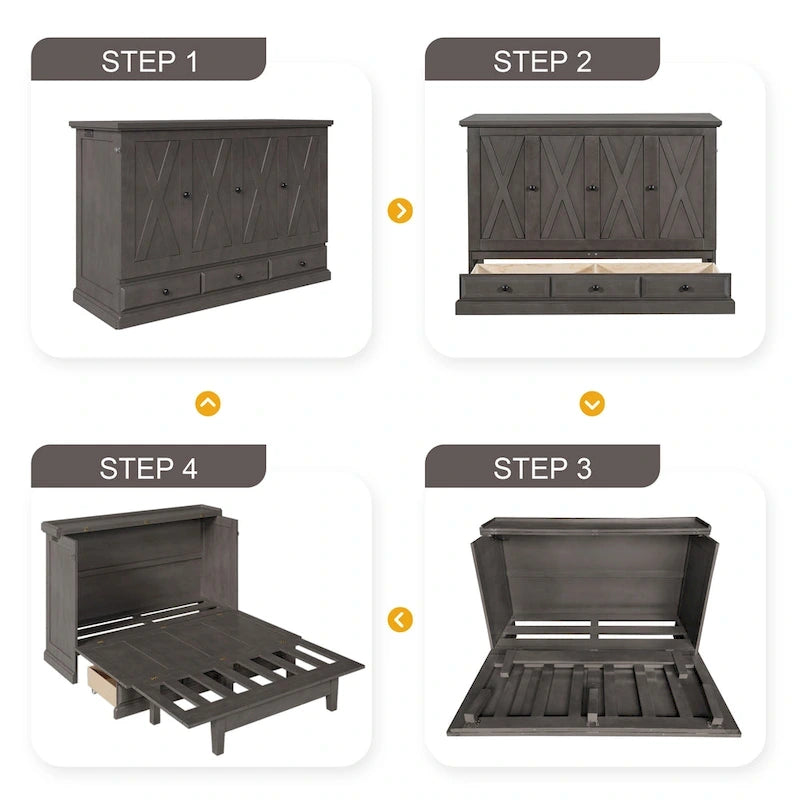 Armoire de lit escamotable avec station de charge et grand tiroir de rangement
