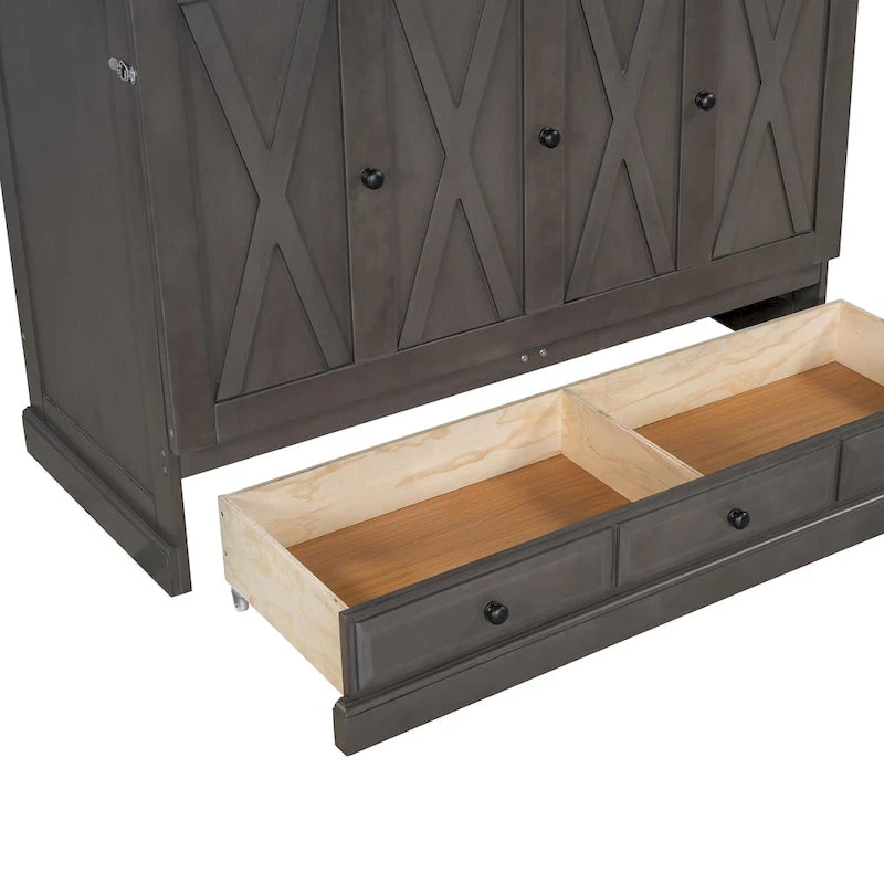 Armoire de lit escamotable avec station de charge et grand tiroir de rangement