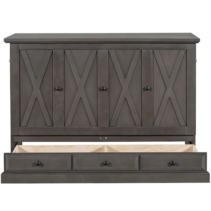 Armoire de lit escamotable avec station de charge et grand tiroir de rangement