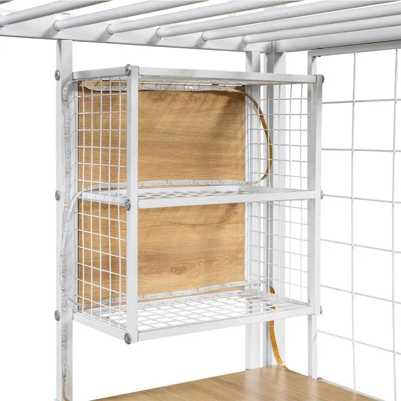 Lit mezzanine double/grand format avec bureau intégré, armoire et escalier de rangement