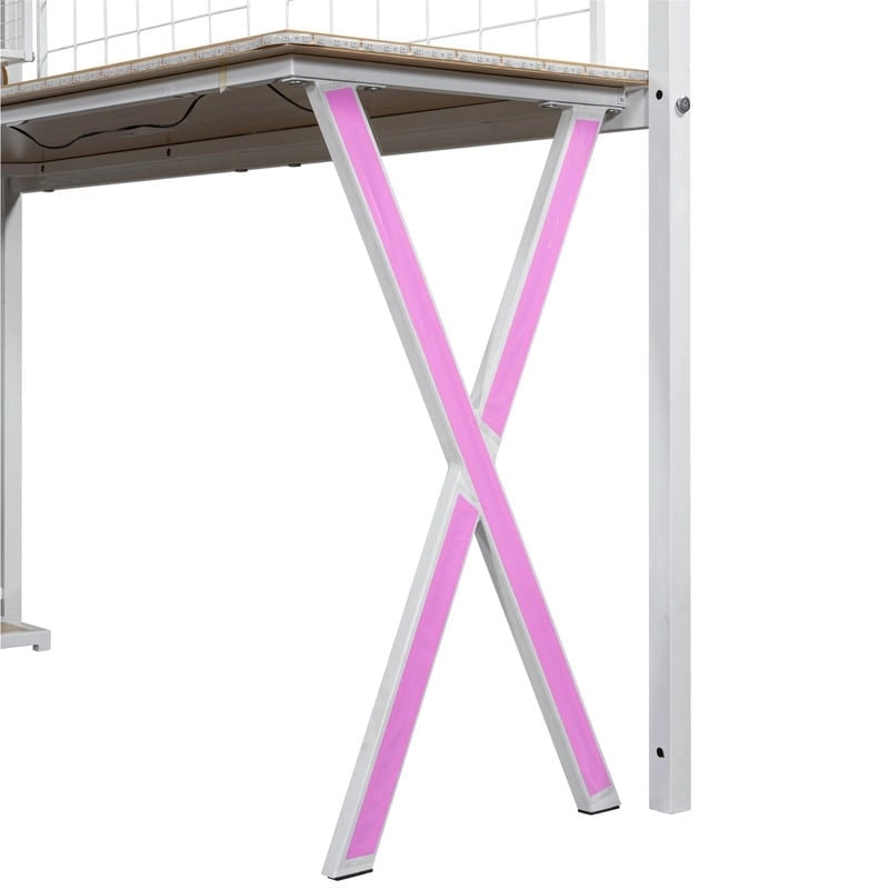 Lit mezzanine double/grand format avec bureau intégré, armoire et escalier de rangement