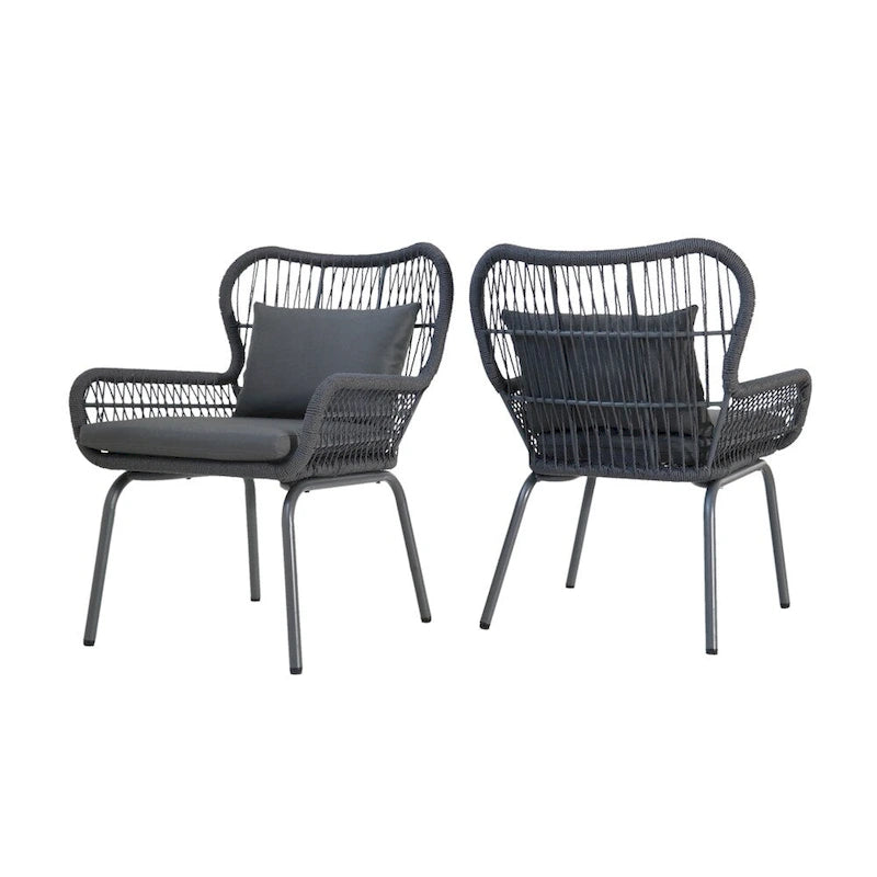 Fauteuils club d'intérieur en acier et corde avec coussins moelleux