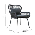 Fauteuils club d'intérieur en acier et corde avec coussins moelleux