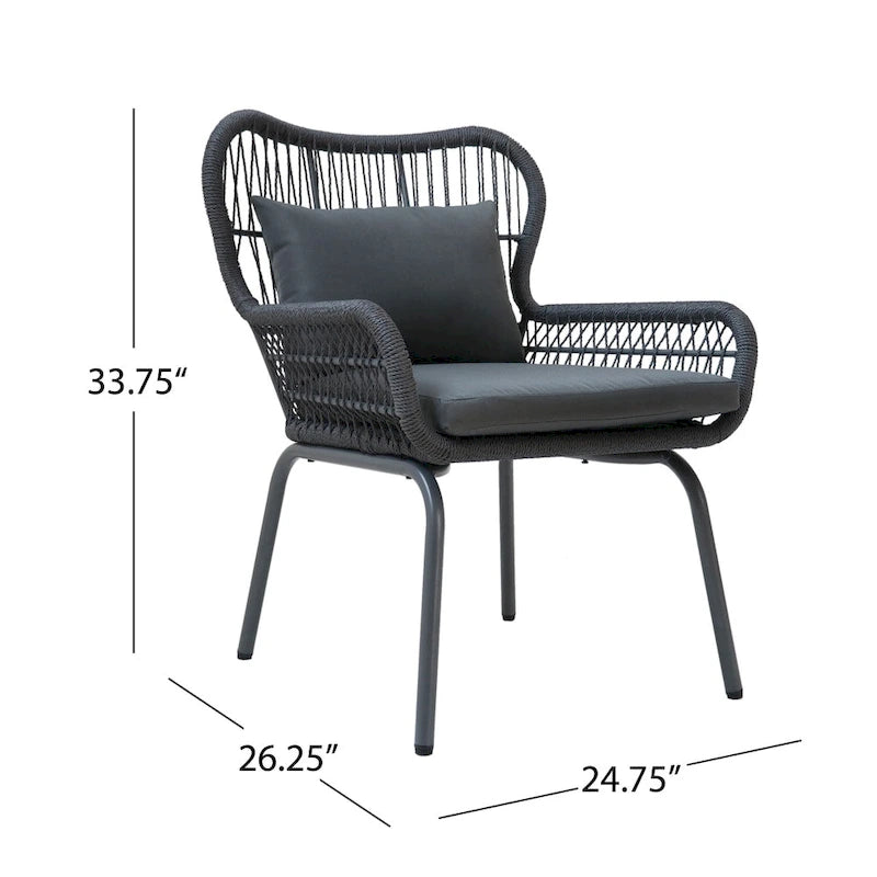Fauteuils club d'intérieur en acier et corde avec coussins moelleux