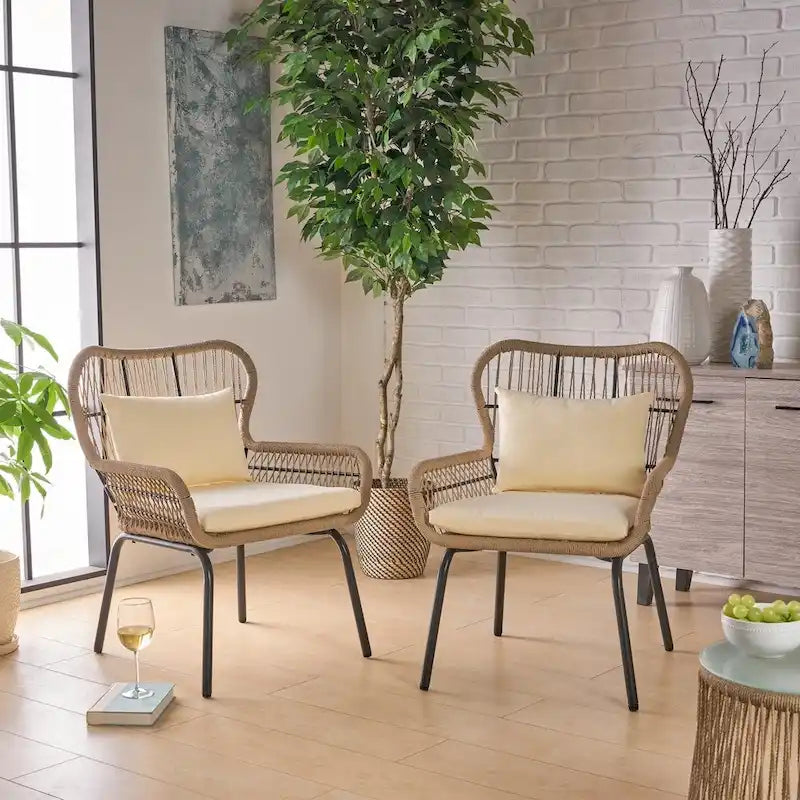 Fauteuils club d'intérieur en acier et corde avec coussins moelleux