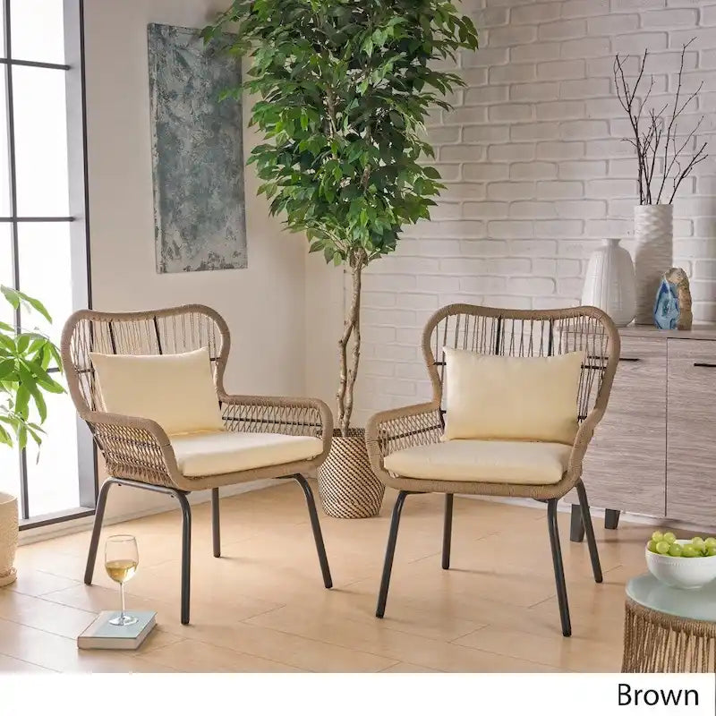 Fauteuils club d'intérieur en acier et corde avec coussins moelleux