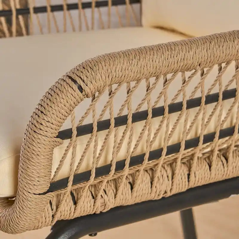 Fauteuils club d'intérieur en acier et corde avec coussins moelleux