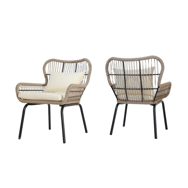 Fauteuils club d'intérieur en acier et corde avec coussins moelleux
