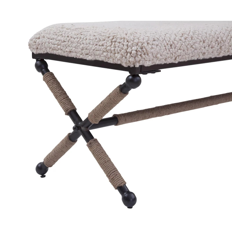 Banquette double en bouclette rembourrée ivoire