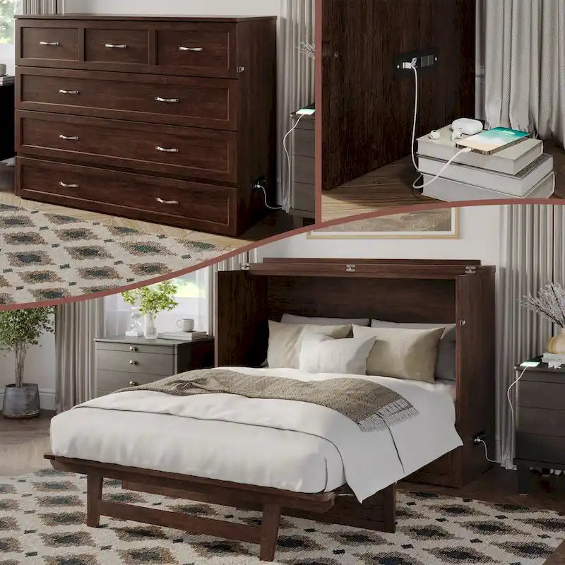 Northfield Full Murphy Bed Chest with Mattress in Burnt Amber