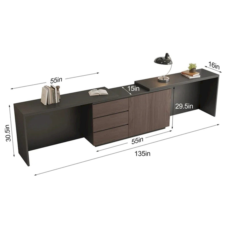 Bureau d'angle pour bureau à domicile avec tiroirs et rangement en armoire