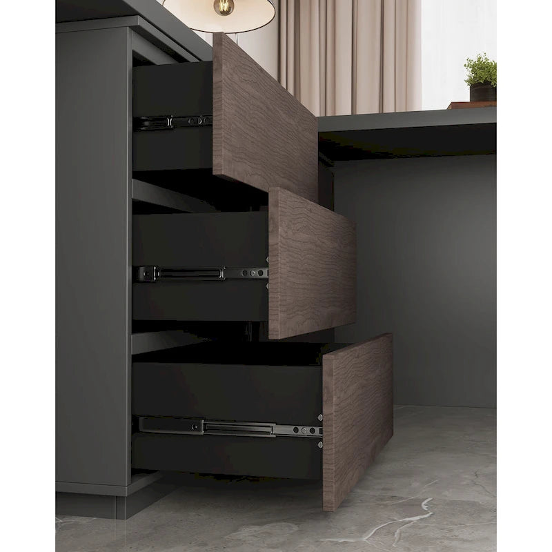 Bureau d'angle pour bureau à domicile avec tiroirs et rangement en armoire