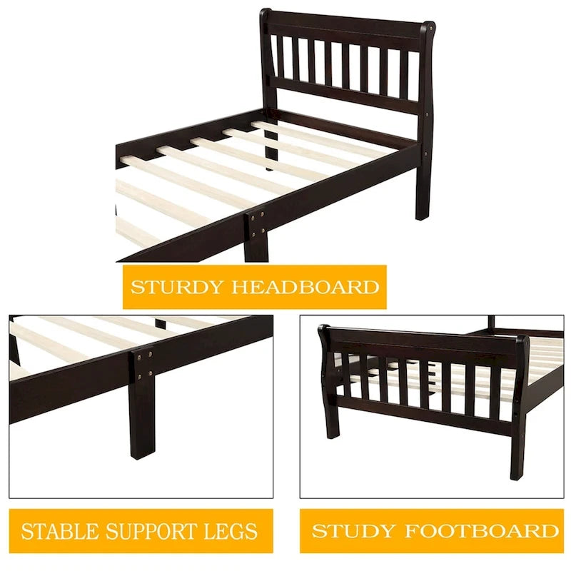 Lit plateforme en bois avec tête et pied de lit