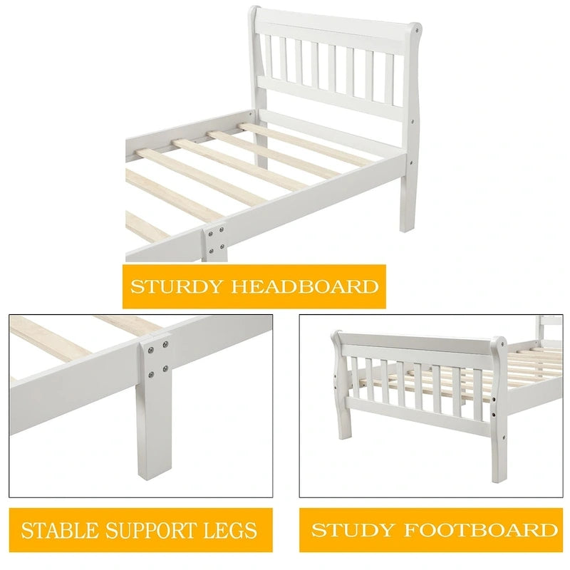 Lit plateforme en bois avec tête et pied de lit