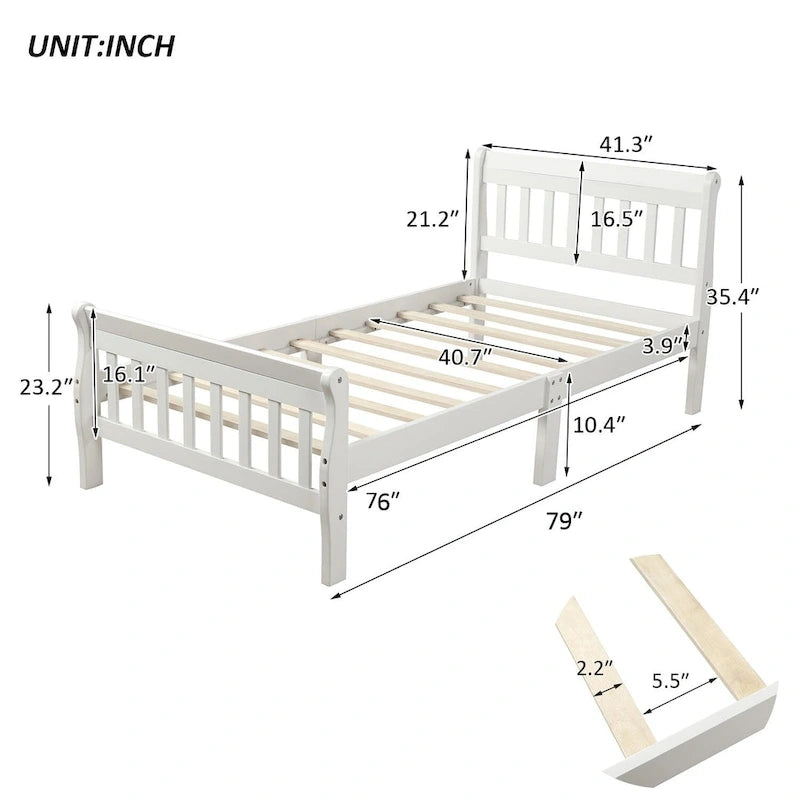 Lit plateforme en bois avec tête et pied de lit