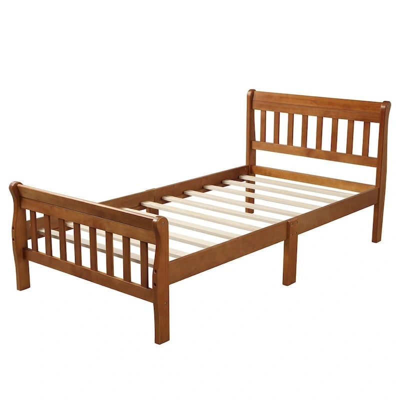 Lit plateforme en bois avec tête et pied de lit