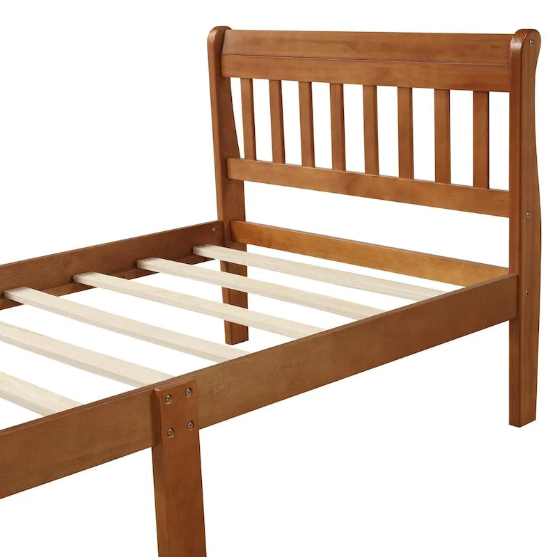 Lit plateforme en bois avec tête et pied de lit
