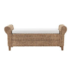 Banc de rangement en rotin style bohème et ferme avec motifs ajourés