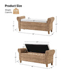 Banc de rangement en rotin style bohème et ferme avec motifs ajourés