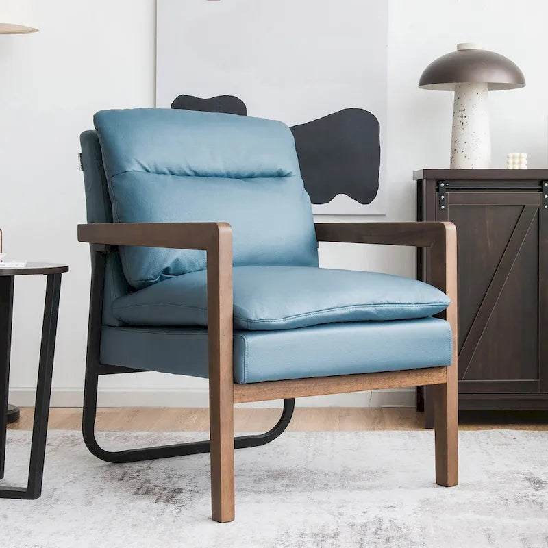 Fauteuil de salon moderne avec pieds en bois d'hévéa - 34,5 x 26,5 x 36