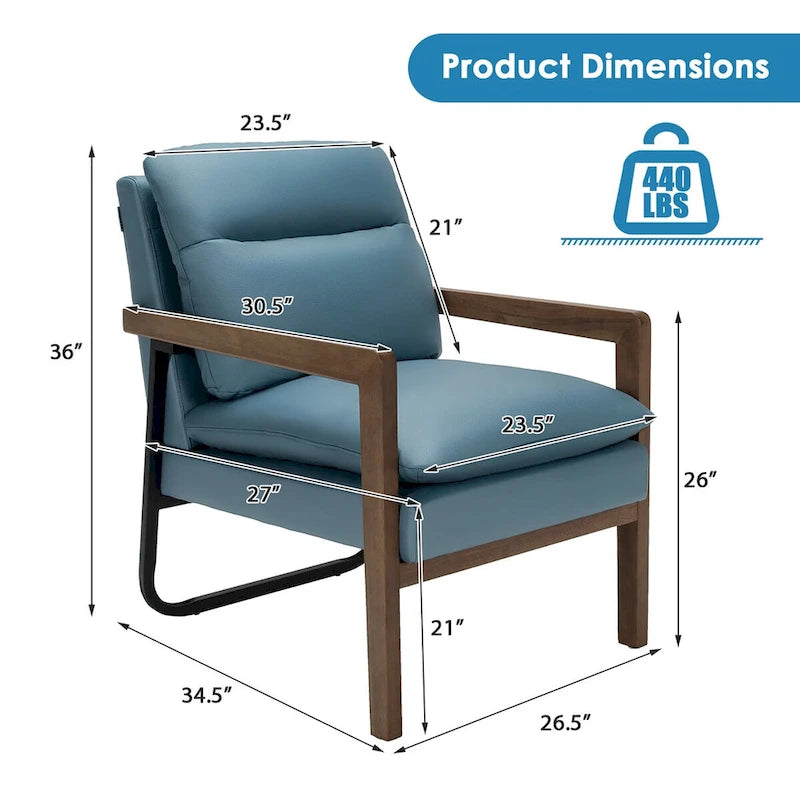 Fauteuil de salon moderne avec pieds en bois d'hévéa - 34,5 x 26,5 x 36