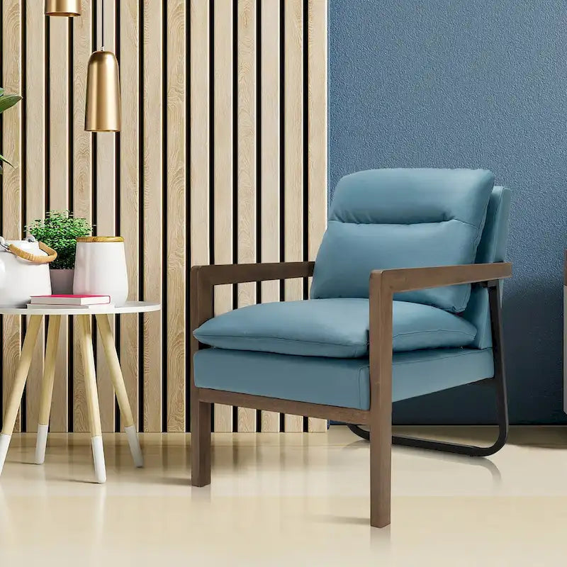 Fauteuil de salon moderne avec pieds en bois d'hévéa - 34,5 x 26,5 x 36