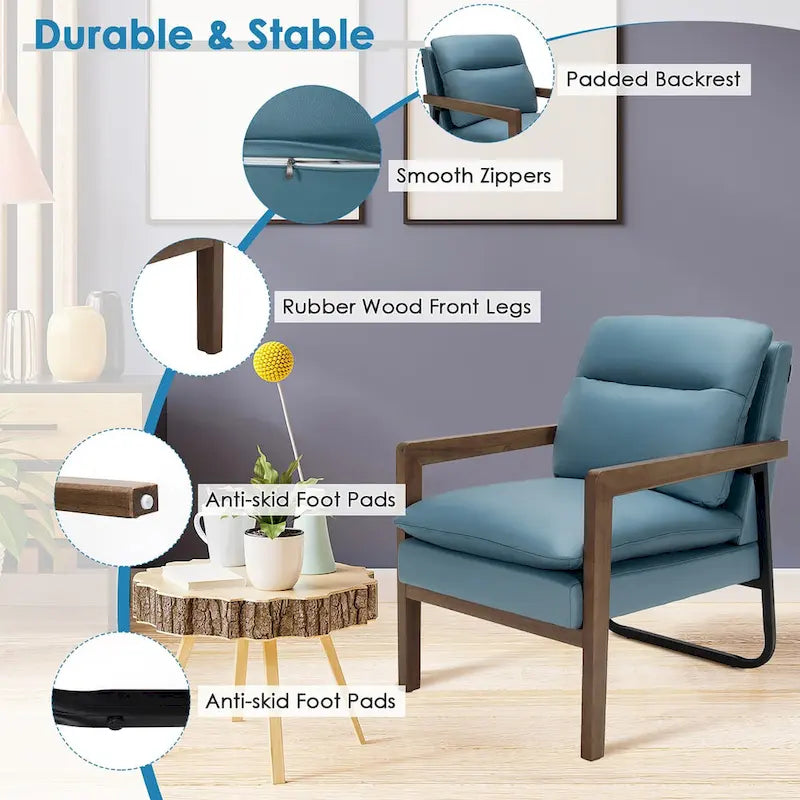 Fauteuil de salon moderne avec pieds en bois d'hévéa - 34,5 x 26,5 x 36