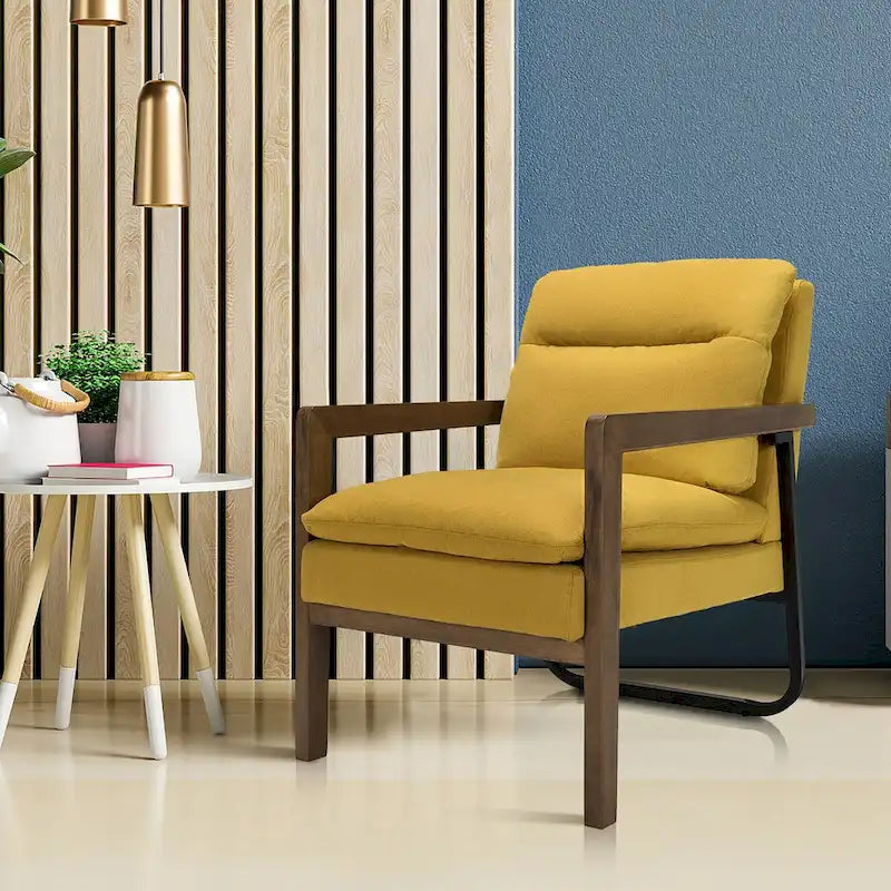 Fauteuil de salon moderne avec pieds en bois d'hévéa - 34,5 x 26,5 x 36