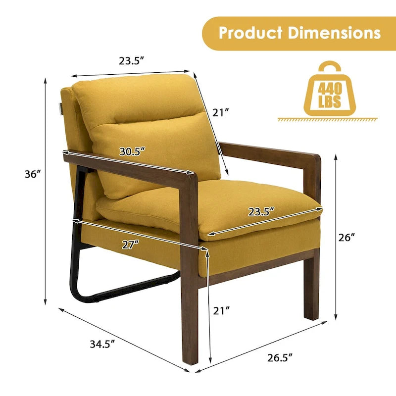 Fauteuil de salon moderne avec pieds en bois d'hévéa - 34,5 x 26,5 x 36