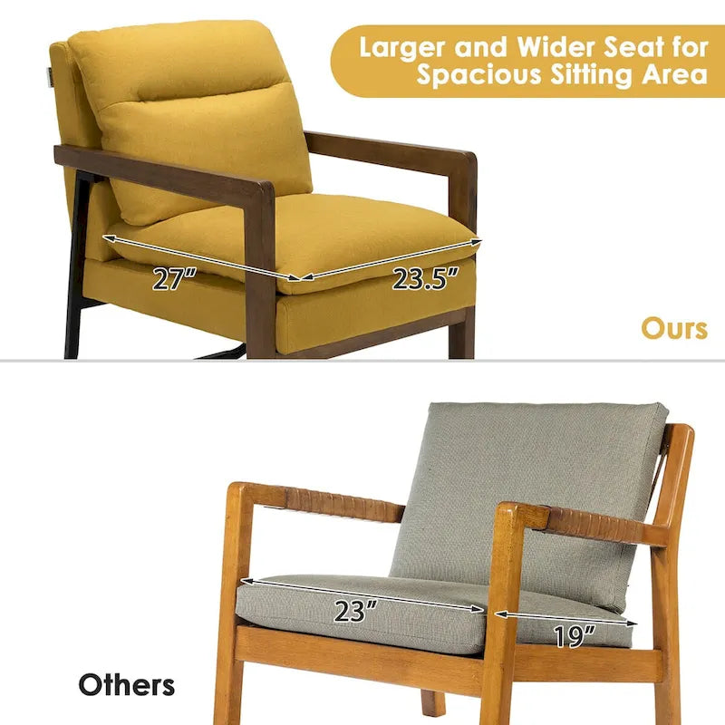 Fauteuil de salon moderne avec pieds en bois d'hévéa - 34,5 x 26,5 x 36