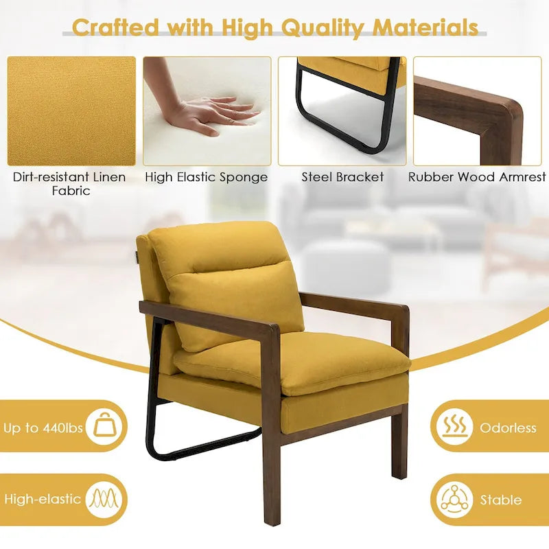 Fauteuil de salon moderne avec pieds en bois d'hévéa - 34,5 x 26,5 x 36